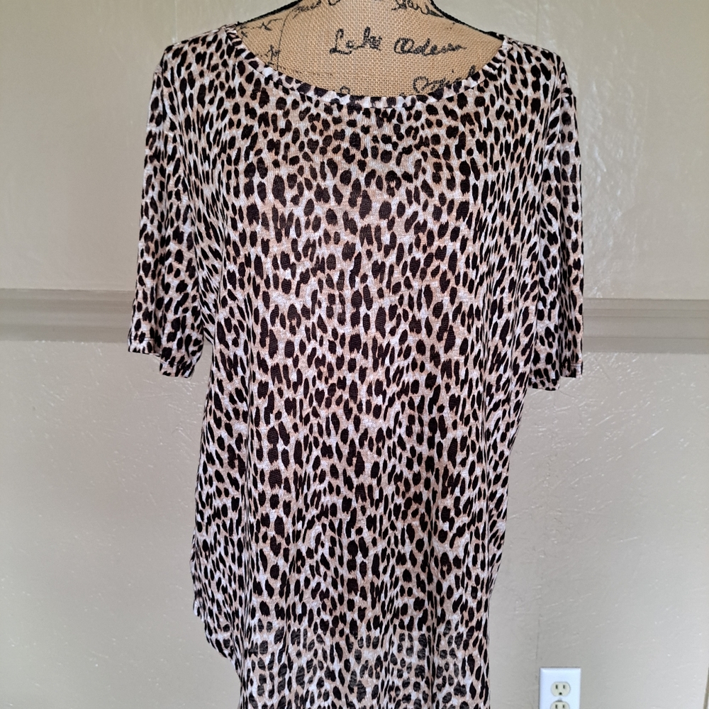 LOFT Linen leopard print hi lo top XL LNC